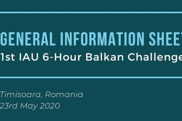 First IAU 6H Balkan Challenge - GIS. On the 23rd May 2020 the City of Timisoara in Romania will host the first IAU 6H Balkan Challenge incorporated into the S24H on the same weekend. During that weekend there will be 6H, 12H and 24H open race as well. 